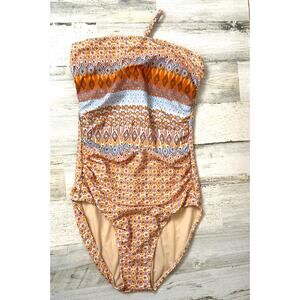 Sundance Womens M Blue Orange Strapless Wireless One Piece Swimsuit NEW Beach